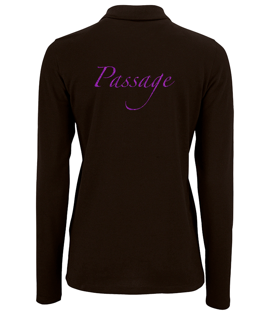 Ladies Long Sleeve Polo with Glitter design - Dressage Designs