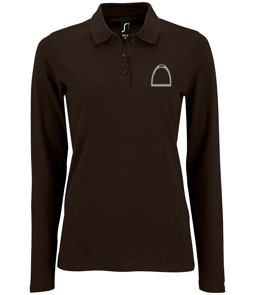 Ladies Long Sleeve Polo with Glitter design - Dressage Designs