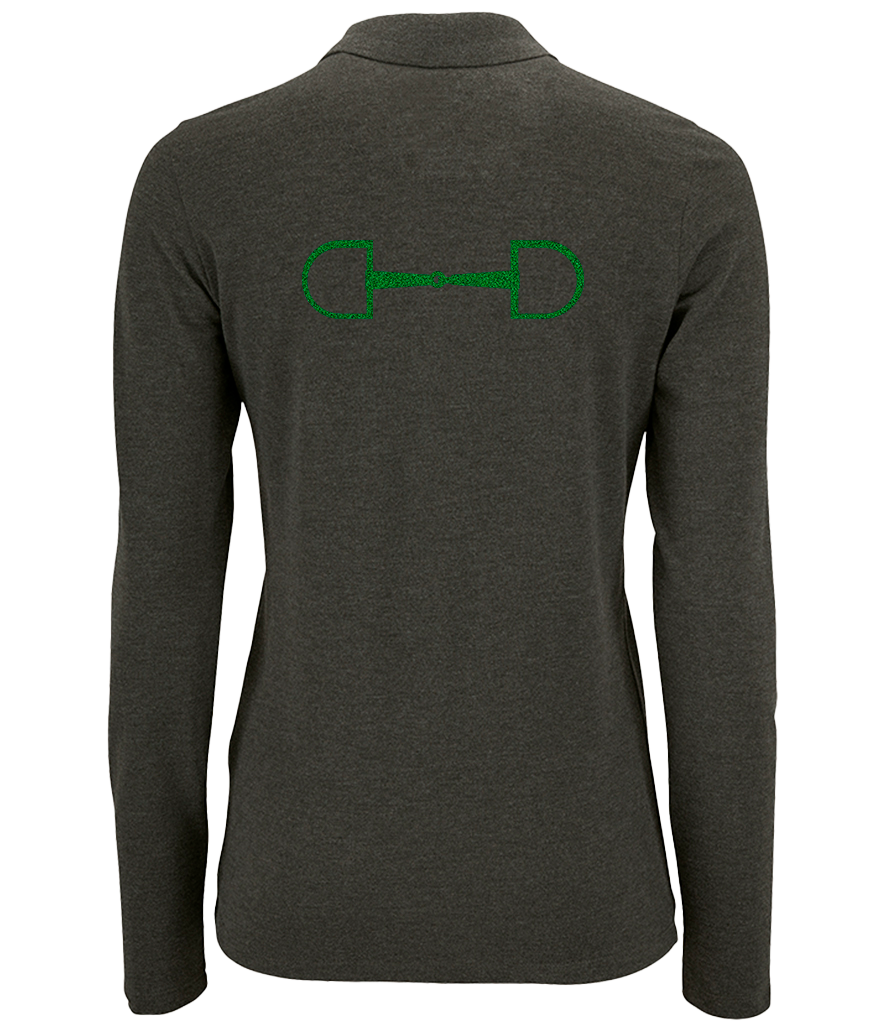 Ladies Long Sleeve Polo with Glitter design - Dressage Designs