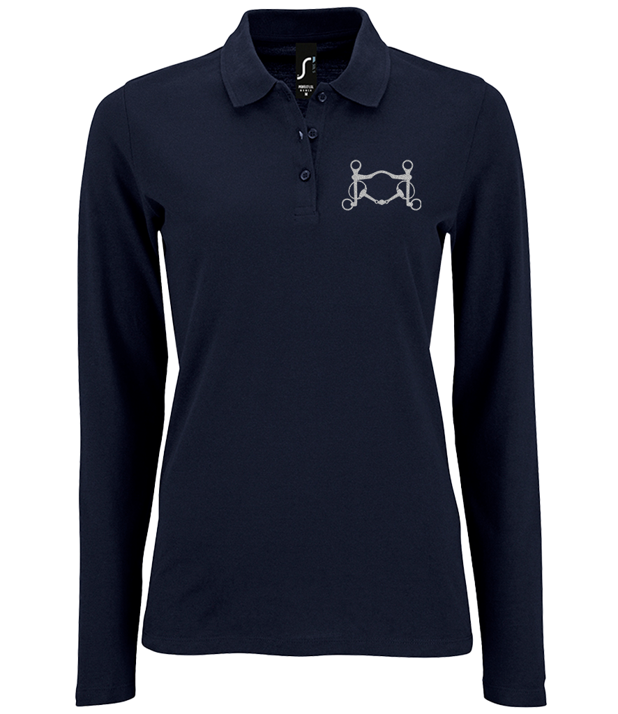 Ladies Long Sleeve Polo with Glitter design - Dressage Designs