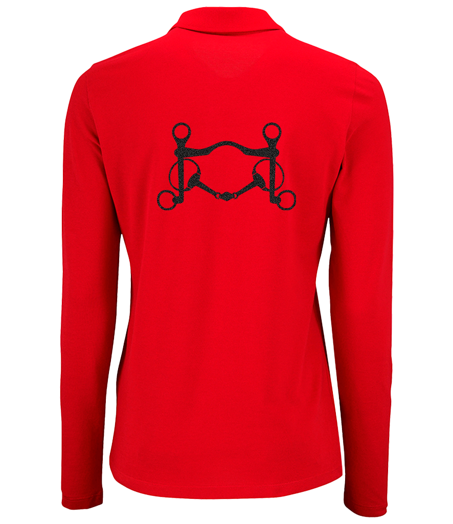 Ladies Long Sleeve Polo with Glitter design - Dressage Designs