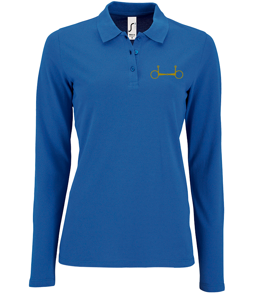 Ladies Long Sleeve Polo with Glitter design - Dressage Designs