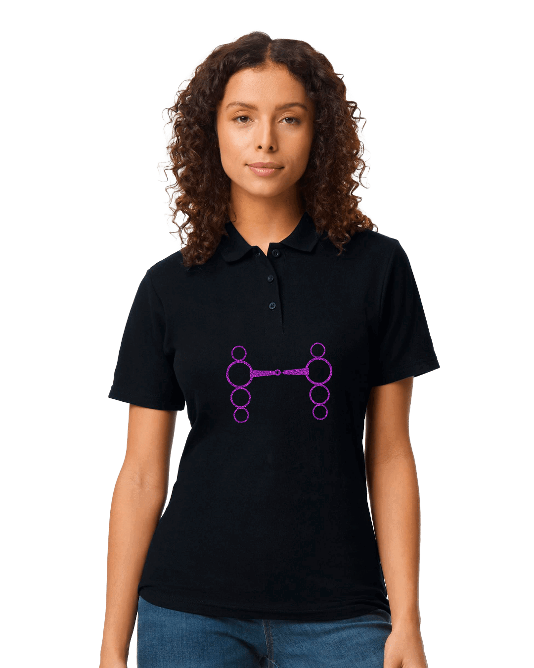 Ladies Polo shirt with Glitter design - Dressage Designs