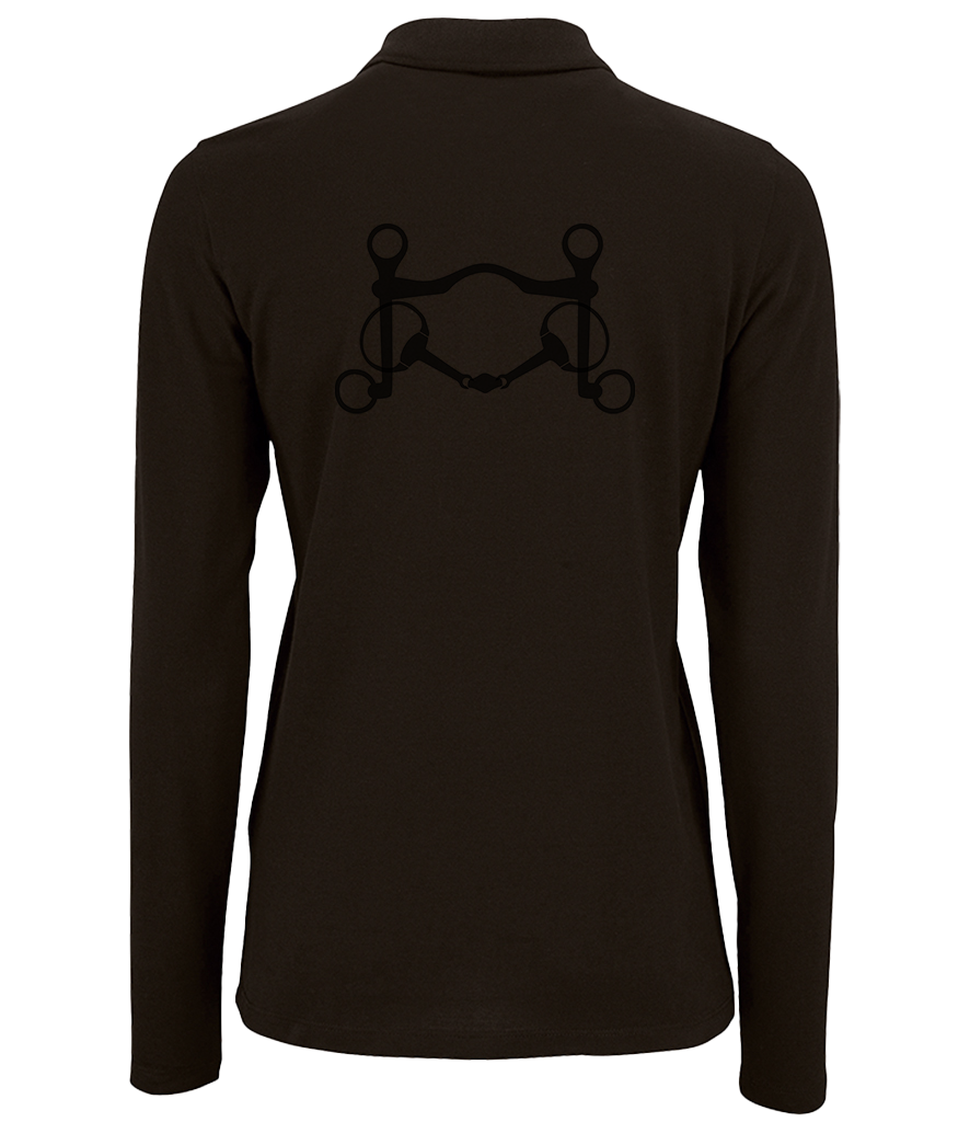 Ladies Long Sleeve Polo (Stealth Black) - Dressage Designs