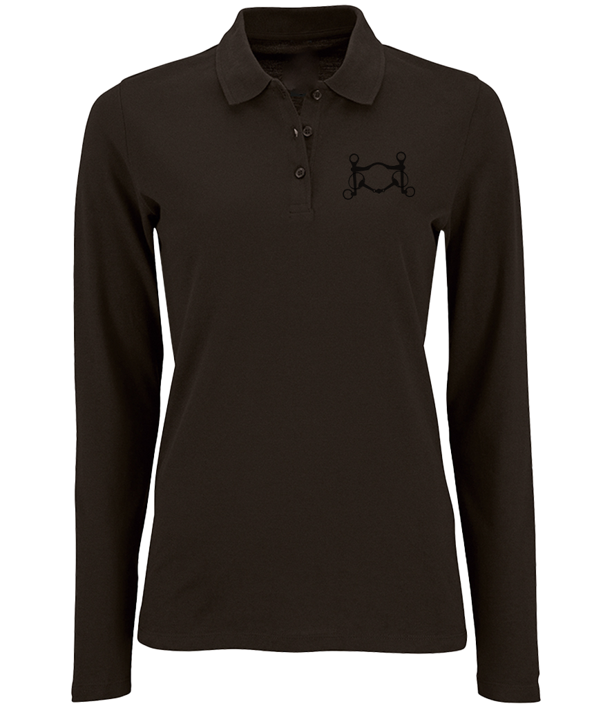 Ladies Long Sleeve Polo (Stealth Black) - Dressage Designs