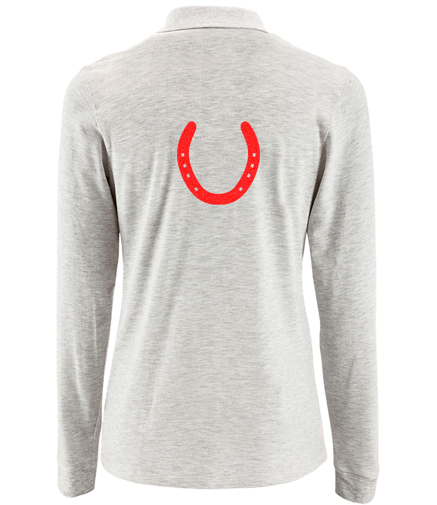 Ladies Long Sleeve Polo with Glitter design - Dressage Designs
